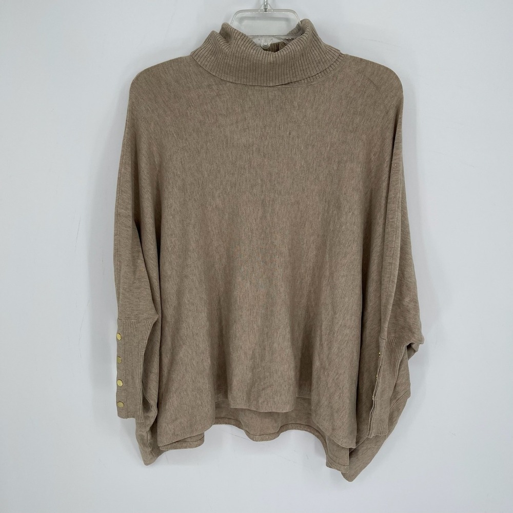 Alfani Women's Tan Button Cuff Turtleneck Poncho Sweater Size XS
